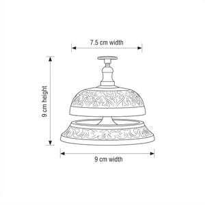 Polished brass call bell with traditional dome shape and push button top, perfect hotel front desk bell or office desk accessory.