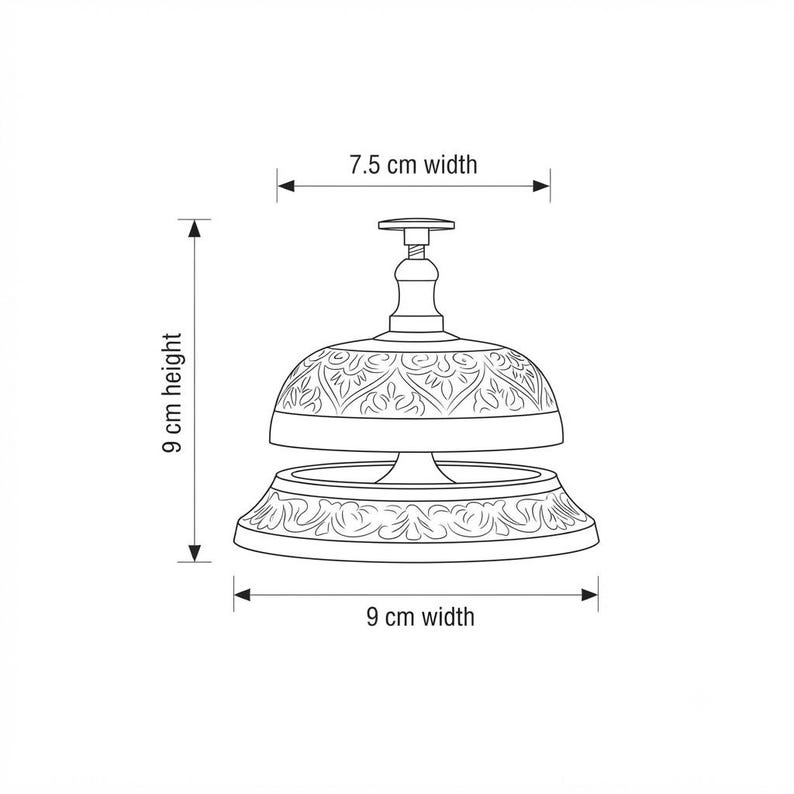 Polished brass call bell with traditional dome shape and push button top, perfect hotel front desk bell or office desk accessory.