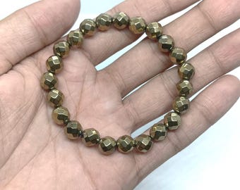 Golden Pyrite Bracelet | Crystal of Wealth & Protection | Stretch Beaded Gemstone Jewellery for Confidence, Fortune and Focus |