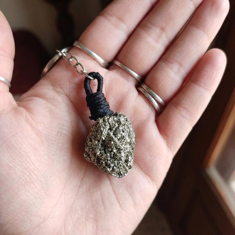 Handmade boho pyrite key ring for everyday use