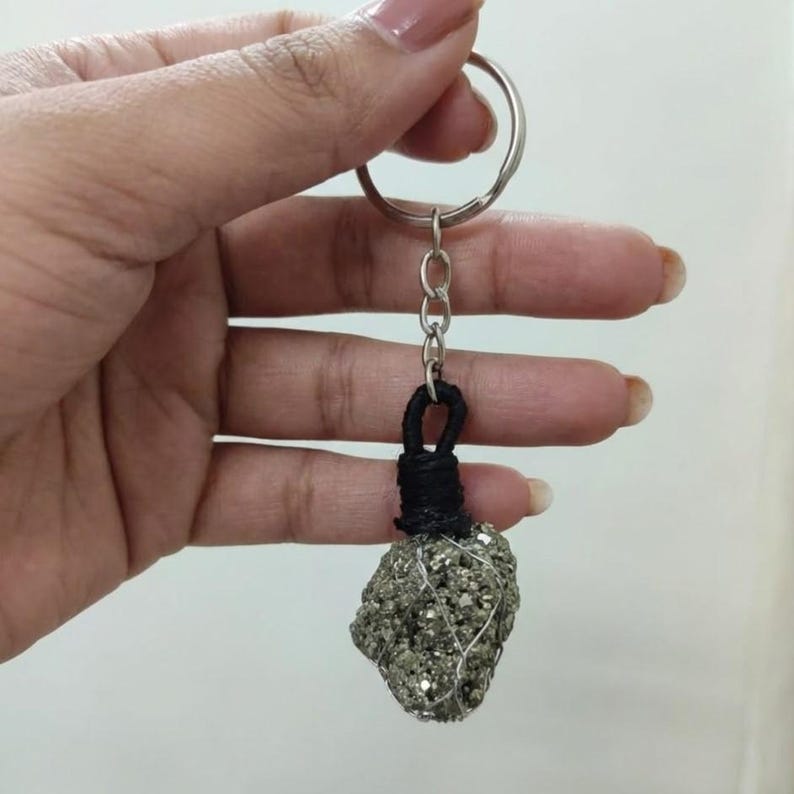 Spiritual protection stone keyring made with natural pyrite