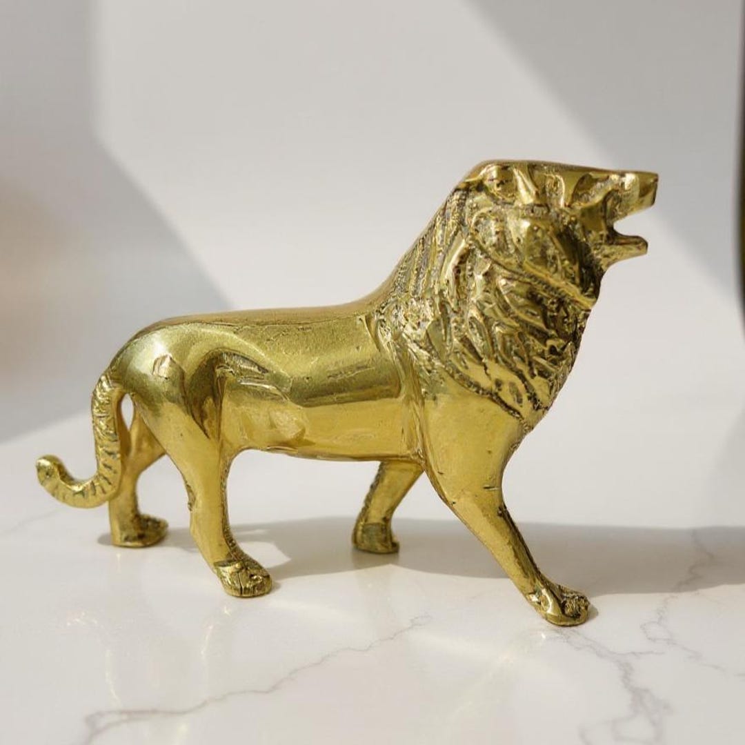Brass Lion Figurine Vintage Style Lion Statue, Premium Metal Animal ...