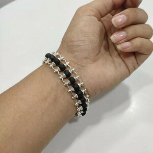 Karungali Bracelet for Protection & Energy | Natural Blackwood Spiritual Jewelry with Silver Detailing | Anti-Negativity Bracelet Gift for Men & Women