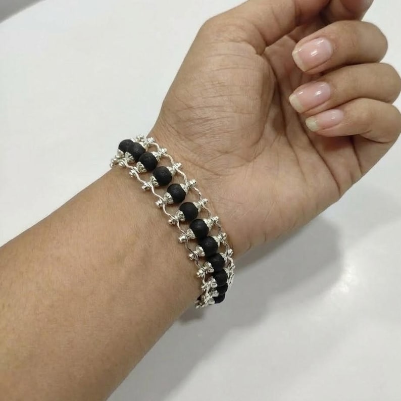 Karungali Bracelet for Protection & Energy | Natural Blackwood Spiritual Jewelry with Silver Detailing | Anti-Negativity Bracelet Gift for Men & Women