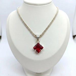 Square Ruby Pendant Necklace, 10–15Ct Natural Red Gemstone Jewelry, July Birthstone in Sterling Silver, Heart Chakra Gift for Her
