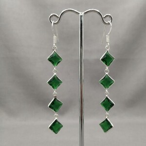Sterling Silver Emerald Earrings – Handmade Long Green Gemstone Drops – May Birthstone Gift Jewelry – Bohemian Dangle Earrings – Healing Energy Jewelry