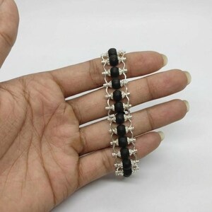 Natural Karungali Stick Bracelet | Original Blackwood Bracelet with Antique Silver Accents | Handmade Protective Jewelry for Good Luck, Focus, and Aura Cleansing