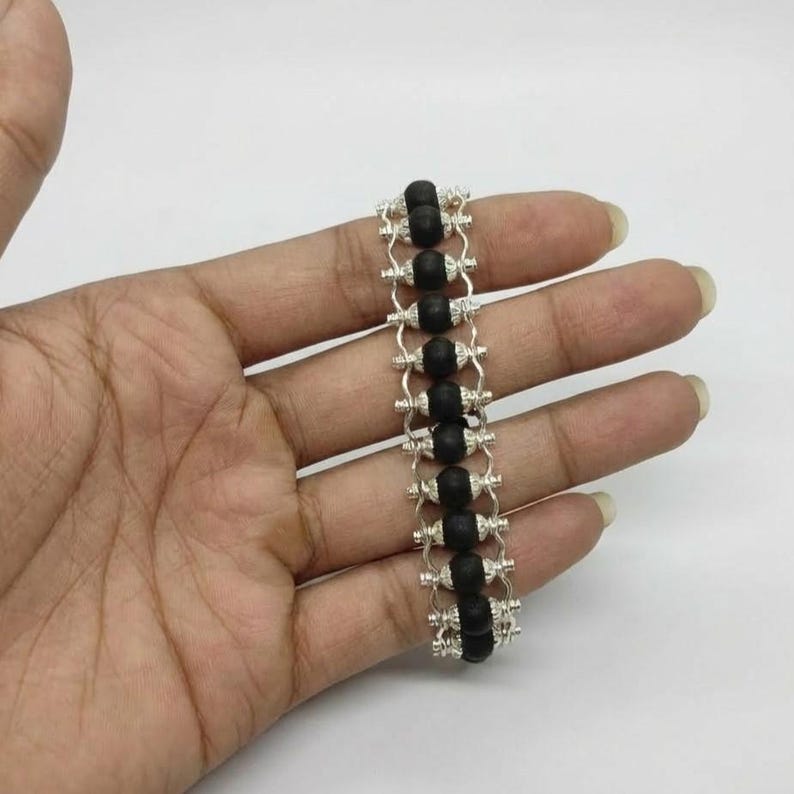 Natural Karungali Stick Bracelet | Original Blackwood Bracelet with Antique Silver Accents | Handmade Protective Jewelry for Good Luck, Focus, and Aura Cleansing