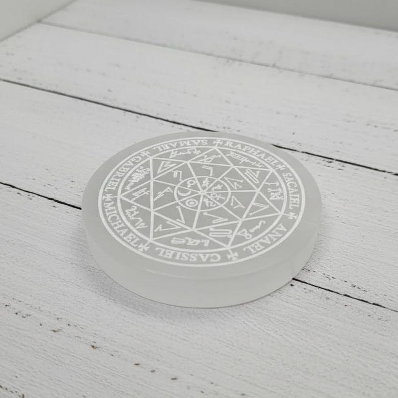 Archangel Reiki Selenite Plate | Charging Disc for Chakra Healing, Angel Communication, and Energy Balance | Sacred Altar or Room Decor