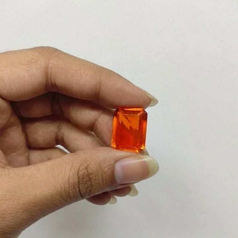 Natural Orange Sapphire in Emerald Cut | Loose Brilliant Faceted Gemstone for Rings or Fine Jewelry | Handmade Faceted Jewelry Gem | Ideal for Engagement or September Birthstone Gift