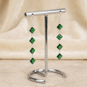 Handcrafted Emerald Earrings – Long Green Gemstone Earrings – Sterling Silver Crystal Drops – May Birthstone Gift – Elegant Boho Jewelry for Women