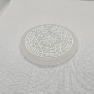 Archangel Sigil Selenite Energy Disc | 2.5" Chakra Charging Plate | Reiki Crystal Healing Grid | Spirit Protection Tool for Meditation & Focus