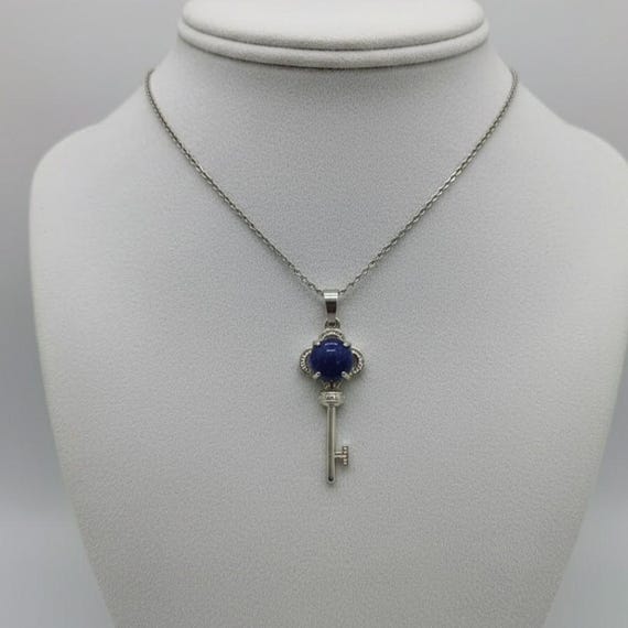 Blue Lapis Lazuli Key Certified Necklace, Spiritual Gemstone Pendant, Handmade Healing Crystal Jewellery, Unique Birthday Anniversary Gift