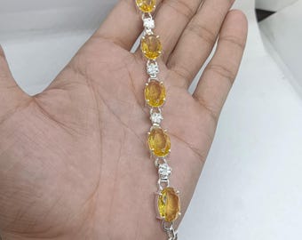 Yellow Sapphire Bracelet 75–80Ct | Natural Gemstone Jewellery | Handmade September Birthstone Gift | Spiritual Healing Crystal for Wisdom