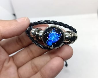 Scorpio Zodiac Leather Bracelet | Astrology Gift for Scorpio Men & Women | Adjustable Horoscope Jewellery | Constellation Galaxy Charm |