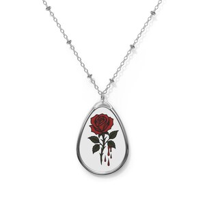 Romantic Rose Oval Necklace, Elegant Jewelry Gift, Personalized Pendant, Anniversary Keepsake, Everyday Wear