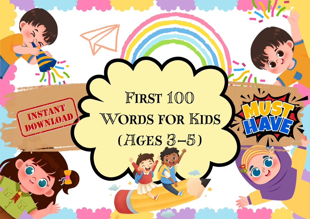 First 100 Words Flashcards: Early Learning Vocabulary (digital Download ...