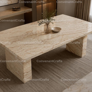 Luxury Beige Marble Dining Table | Modern Rectangular Stone Dining Table | Modern Marble Dining Table Handmade Marble Dining Table