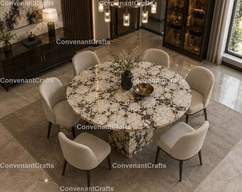 Round Marble Dining Table |Luxury Stone Handmade Round Marble Dining Table Round Breccia Marble Dining Table Luxury Round Stone Dining Table