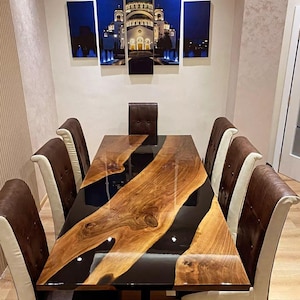 Black Epoxy River Dining Table: Live Edge Burl Wood, Modern RusticCustom Wood and Resin Coffee Table | Handmade Modern Luxury Desk
