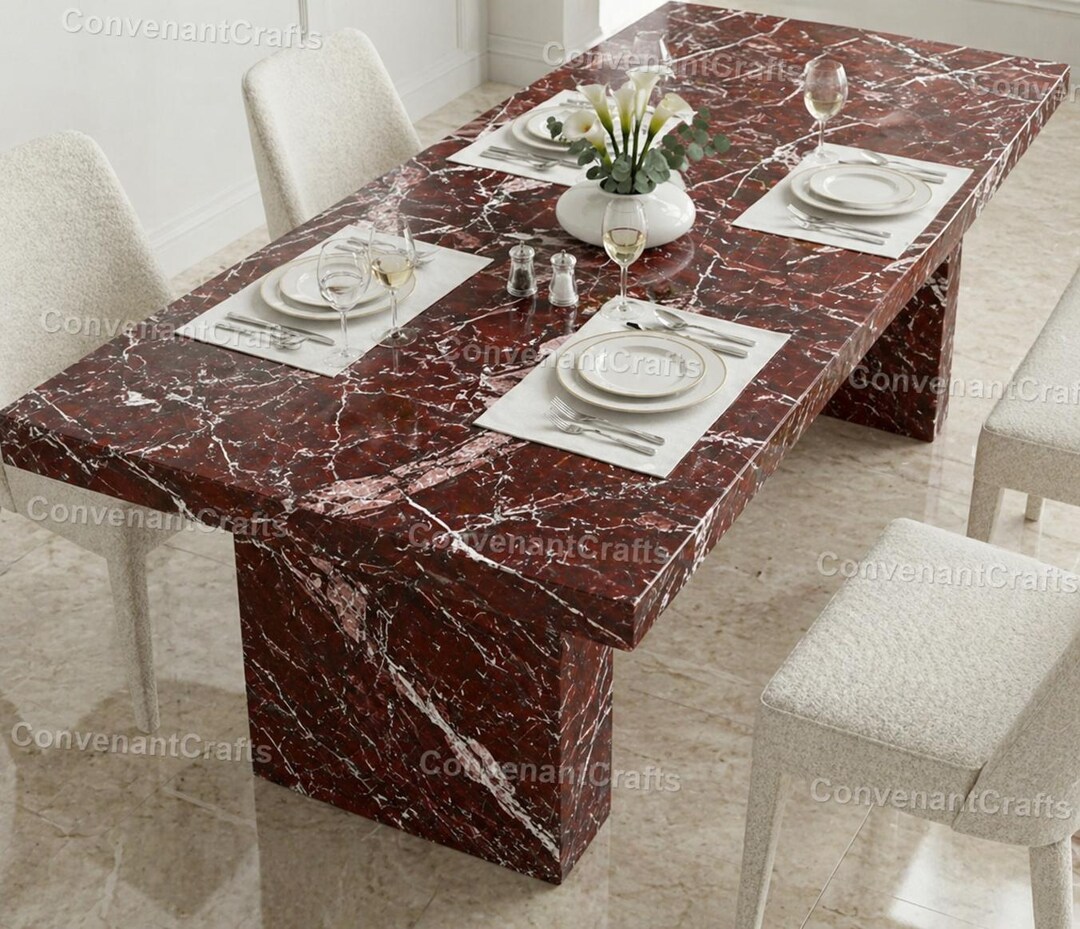 Luxury Red Marble Dining Table – Modern Rectangular Stone Table ...