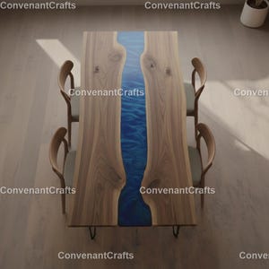 Handmade Blue Epoxy River Dining Table Live Edge Wood Slab Rectangular   Modern Resin Furniture Rectangular Luxury Blue Epoxy River Table