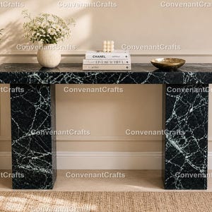 Luxury Hallway Furniture Dark Green Marble Console Table– Modern Stone Entryway Table  Natural Stone Sofa Table Green Marble Console Table,