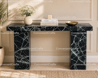 Muebles de lujo para recibidor Mesa consola de mármol verde oscuro – Mesa de entrada de piedra moderna Mesa de sofá de piedra natural Mesa consola de mármol verde,