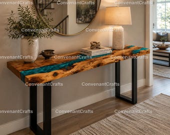 Blue Epoxy River Console Table Luxury River Console Table | Live Edge Wood & Blue Resin Blue Resin River Console Table Natural Wood Table