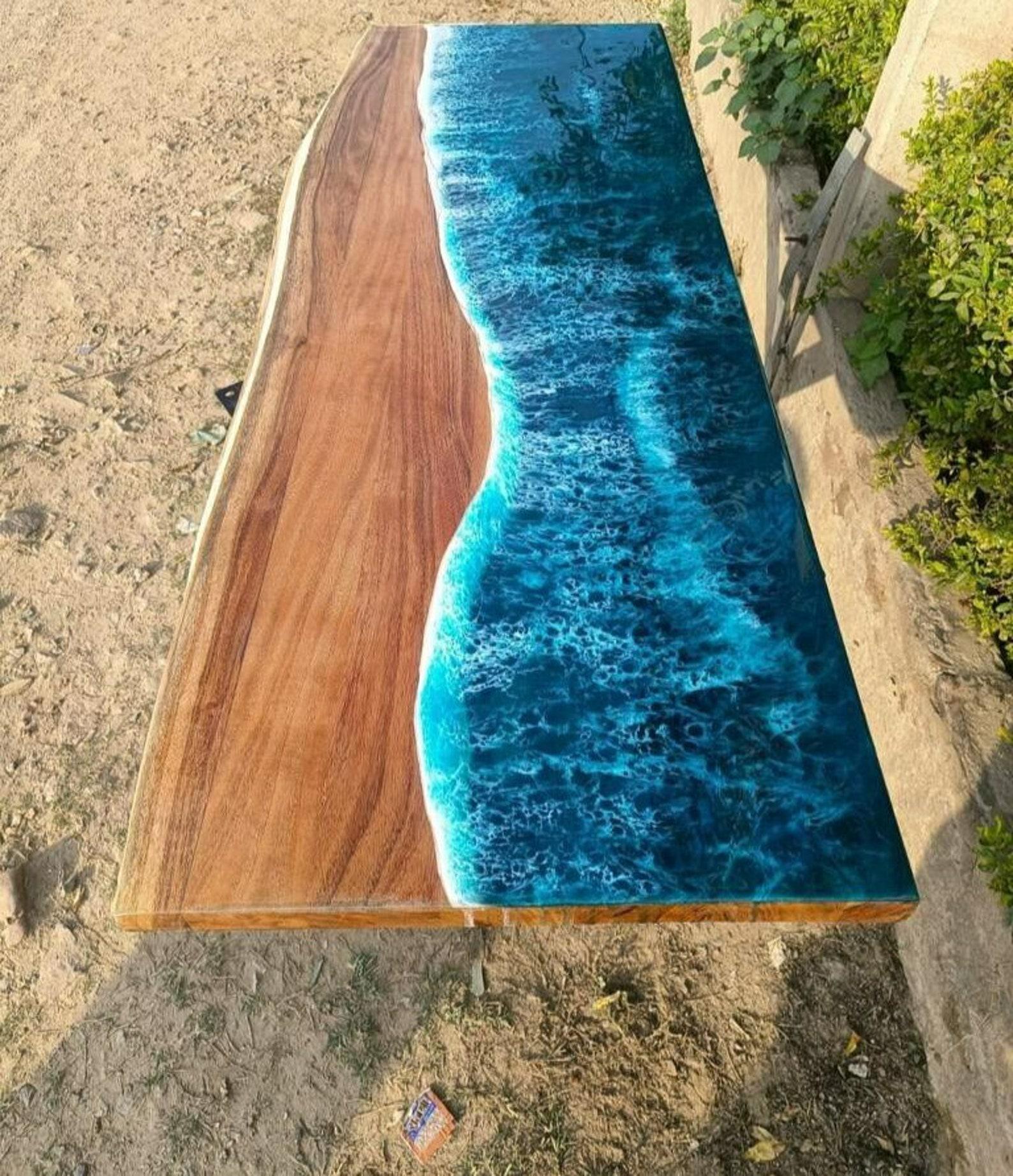Ocean Shore Epoxy Resin Tabletop | Live Edge Wood Slab Coastal Table ...