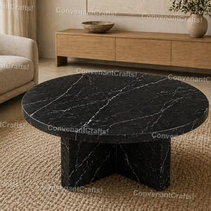 Black Marble Coffee Table Round Luxury Stone Table Minimalist Living Room Furniture Round Black Marble Coffee Table ModernStone Center Table