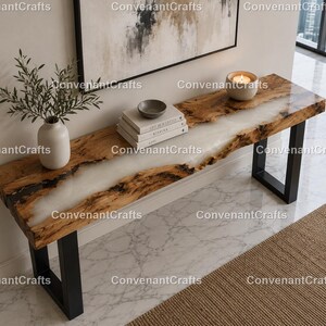 Handmade Live Edge White Epoxy River Console Table Modern Epoxy River Console Table – Natural Wood   Luxury Resin River Console Table