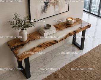 Handmade Live Edge White Epoxy River Console Table Modern Epoxy River Console Table – Natural Wood   Luxury Resin River Console Table