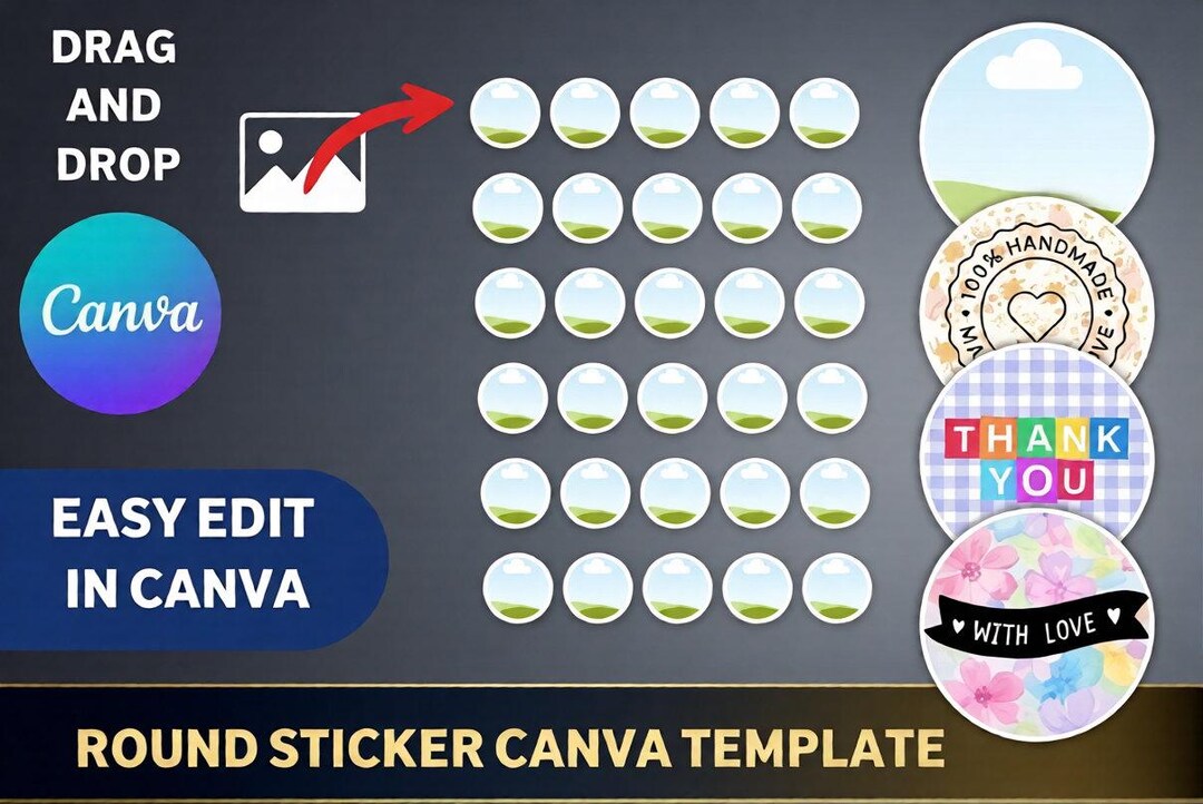 Round Sticker Canva Template, Editable Circle Sticker Template ...