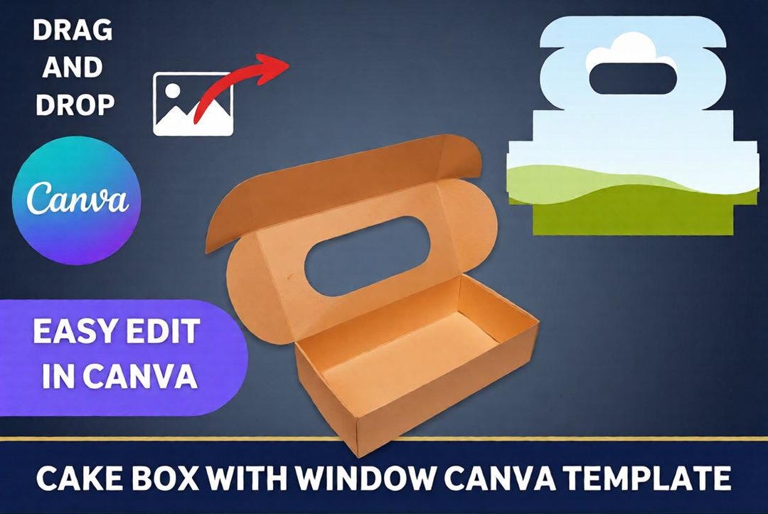Editable Cake Box Cake Box Canva Template, Window Box Template, Bakery Packaging Template ...