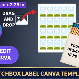 Matchbox Label Canva Template, Editable Matchbox Sticker, Custom Matchbox Design, Wedding Favor Label, Printable Matchbox Wrap