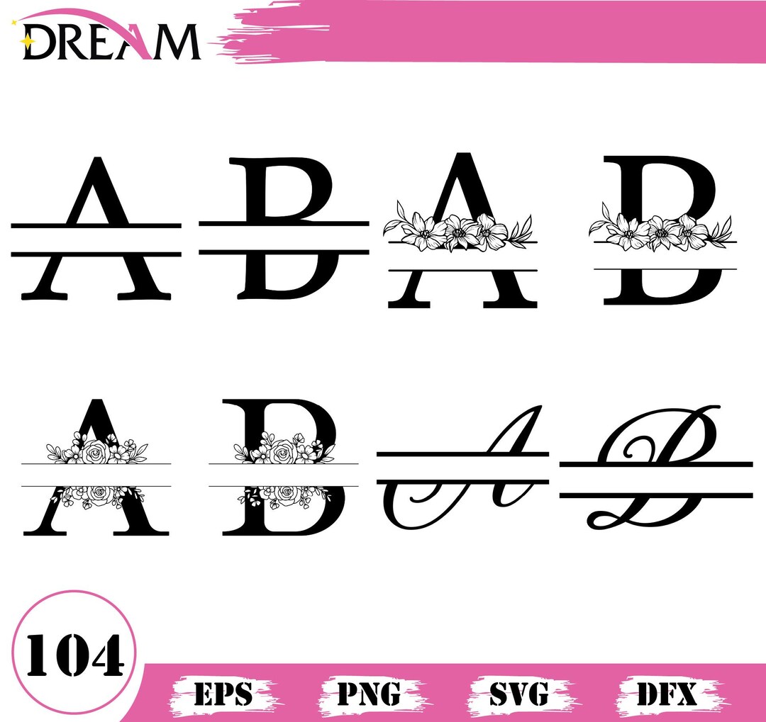 Split Monogram Svg Bundle | 104 Alphabet Letters | Floral and Script ...