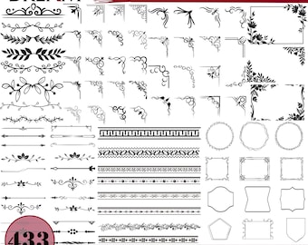 433 Decorative Frame Border SVG Bundle | Corners Flourishes Ornaments Dividers Wreaths | Cricut Laser Cut Clipart PNG SVG