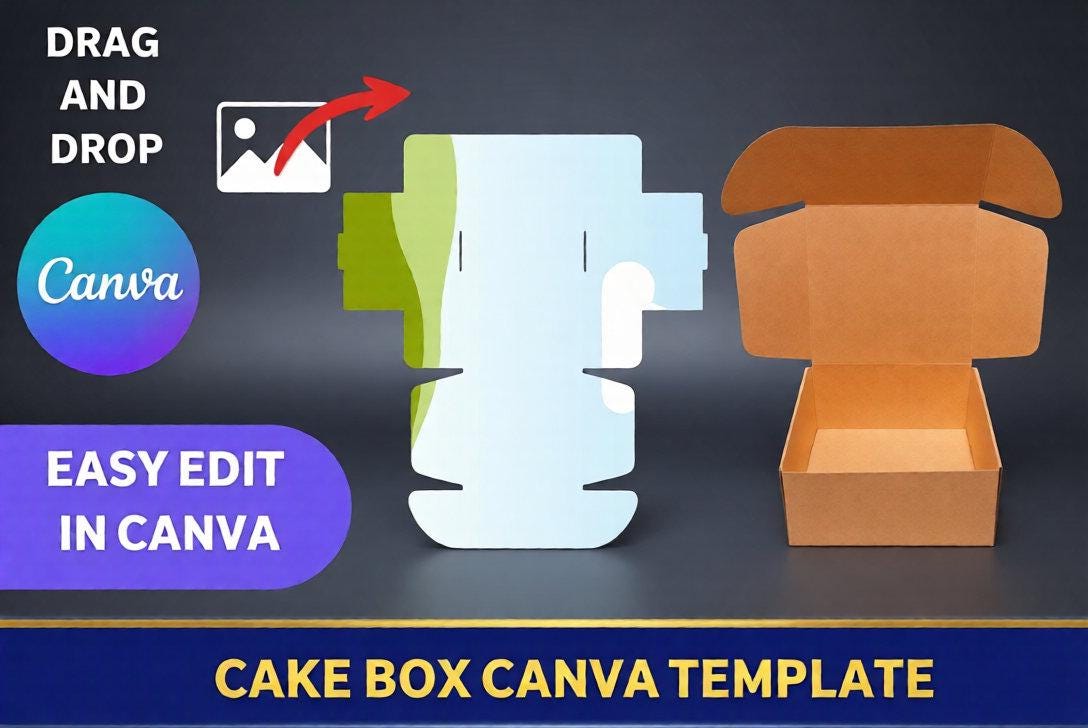 Editable Cake Box Bakery Box Canva Template, Cake Box Template, Dessert Packaging Canva ...