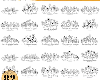 82 Inspirational Bible Verses Svg Bundle, Bible Wildflowers Svg, Scripture Svg, Floral Svg, She Is Strong, Christian Png