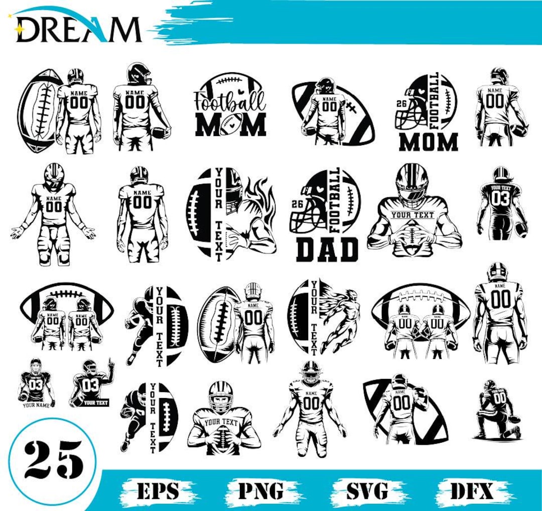 Football SVG Bundle, Custom Name Number Football Clipart, Football Mom ...