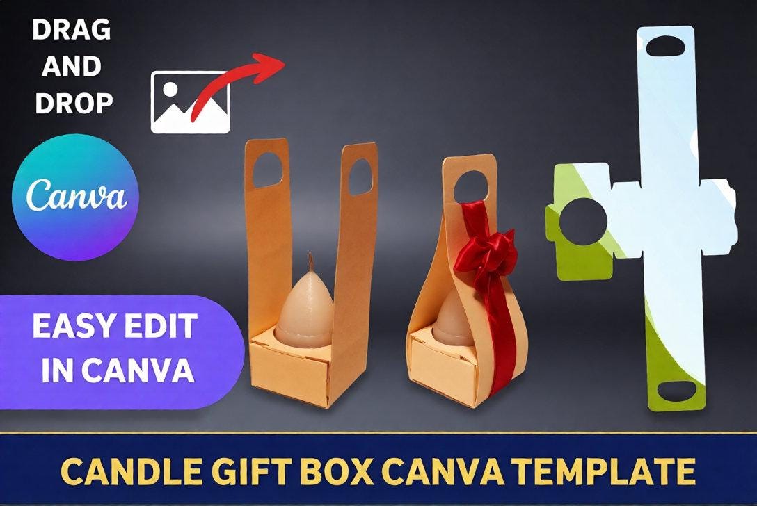 Candle Gift Box Canva Template, Candle Packaging Template, Gift Box ...
