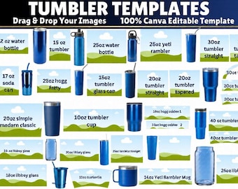 Tumbler Template Bundle Canva, 12oz 15oz 20oz 30oz Wrap Templates, Libbey Glass, Skinny Straight Tapered, Sublimation PNG