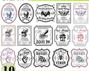 Vintage Apothecary Labels SVG Bundle | Halloween Potion Bottle Labels | Witchcraft Gothic SVG PNG | Cricut Cut Files