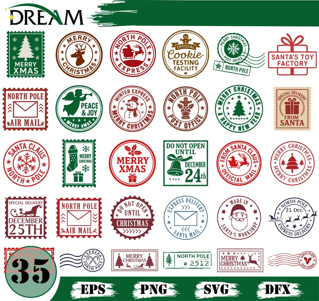 Christmas Stamp SVG Bundle | North Pole Postmark Designs for Cricut and ...