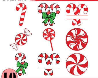 Bastón de caramelo SVG, Bastones de caramelo Clipart, Bastón de caramelo con lazo, Clipart SVG navideño, Dulces, Caramelos, Festividades, Mentas, Menta, PNG,