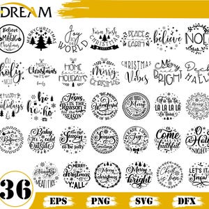 Christmas Svg Bundle | 36 Holiday Quotes Svg | Joy to the World, Believe, Merry and Bright | png svg,