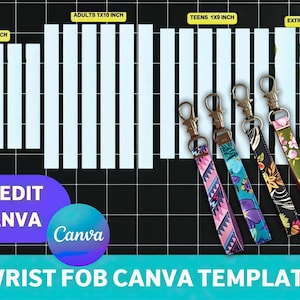 Modèle Canva modifiable pour porte-clés bracelet, ensemble de modèles de sublimation pour porte-clés bracelet, conception de dragonne, modèle de porte-clés imprimable