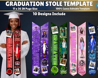 Graduation Stole Template Canva, Class of 2026 Stole Design, Editable Graduation Sash, Senior Photo Stole, Instant Download