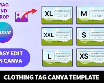 Clothing Tag Template Canva Editable, Apparel Hang Tag Design, Size Label Template XS XL XXL, Fashion Brand Tag, Printable Clothing Label